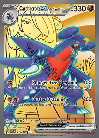 Carte Pokémon Carchacrok ex de Cynthia  n°215 de la série Rivalités Destinées