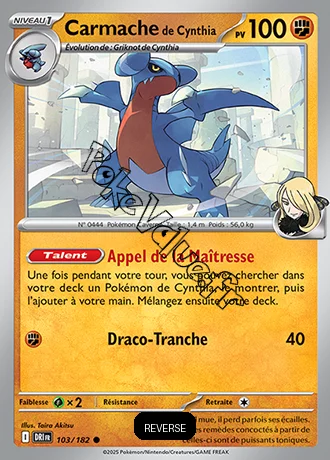 Carte Pokémon Carmache de Cynthia  Reverse n°103 de la série Rivalités Destinées