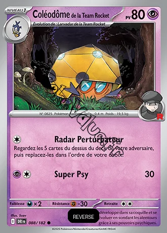 Carte Pokémon Coléodôme de la Team Rocket  Reverse n°088 de la série Rivalités Destinées