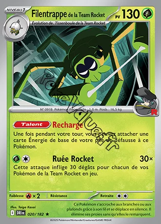 Carte Pokémon Filentrappe de la Team Rocket  n°020 de la série Rivalités Destinées