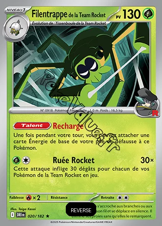 Carte Pokémon Filentrappe de la Team Rocket  Reverse n°020 de la série Rivalités Destinées
