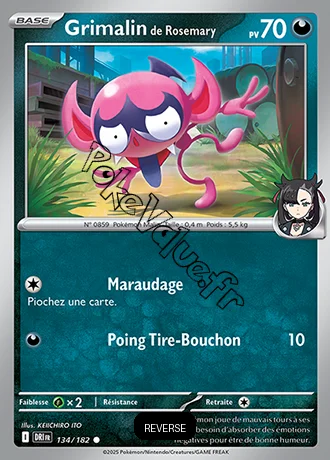 Carte Pokémon Grimalin de Rosemary  Reverse n°134 de la série Rivalités Destinées