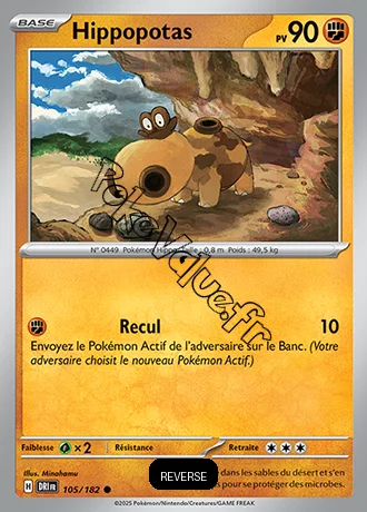 Carte Pokémon Hippopotas  Reverse n°105 de la série Rivalités Destinées