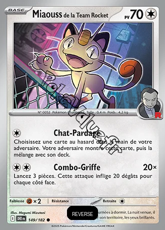 Carte Pokémon Miaouss de la Team Rocket  Reverse n°149 de la série Rivalités Destinées