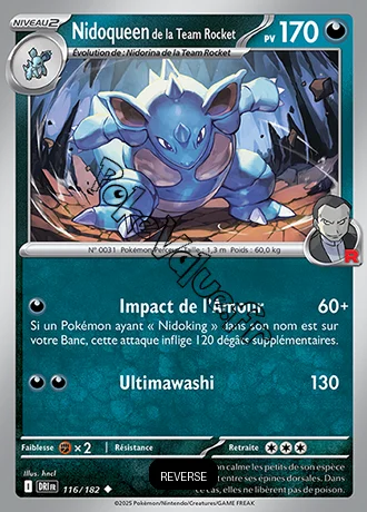 Carte Pokémon Nidoqueen de la Team Rocket  Reverse n°116 de la série Rivalités Destinées