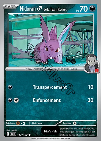 Carte Pokémon Nidoran [M] de la Team Rocket  Reverse n°117 de la série Rivalités Destinées
