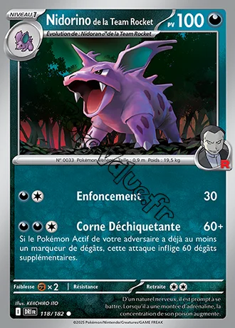 Carte Pokémon Nidorino de la Team Rocket  n°118 de la série Rivalités Destinées