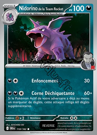Carte Pokémon Nidorino de la Team Rocket  Reverse n°118 de la série Rivalités Destinées
