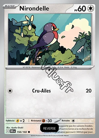 Carte Pokémon Nirondelle  Reverse n°156 de la série Rivalités Destinées