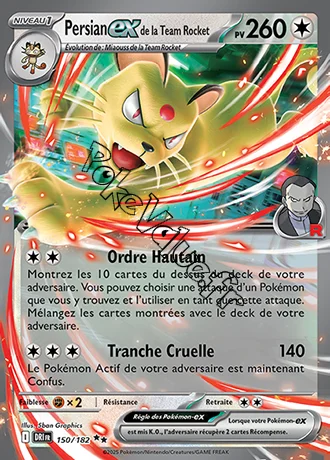 Carte Pokémon Persian ex de la Team Rocket  n°150 de la série Rivalités Destinées