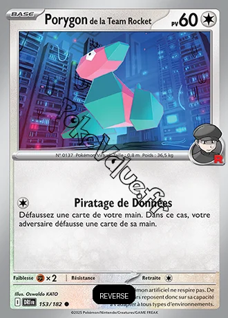 Carte Pokémon Porygon de la Team Rocket  Reverse n°153 de la série Rivalités Destinées