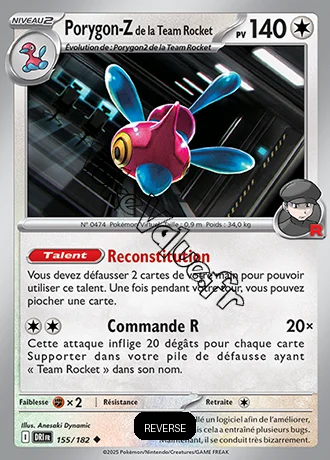 Carte Pokémon Porygon-Z de la Team Rocket  Reverse n°155 de la série Rivalités Destinées