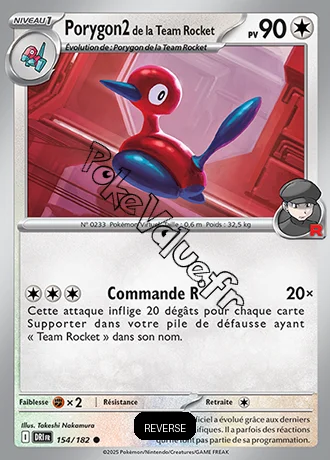 Carte Pokémon Porygon2 de la Team Rocket  Reverse n°154 de la série Rivalités Destinées