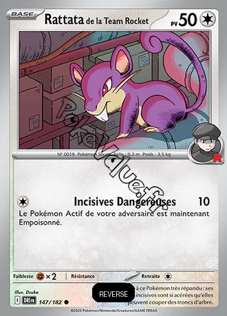 Carte Pokémon Rattata de la Team Rocket  Reverse n°147 de la série Rivalités Destinées