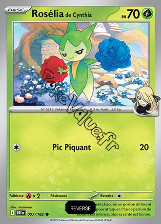 Carte Pokémon Rosélia de Cynthia  Reverse n°007 de la série Rivalités Destinées