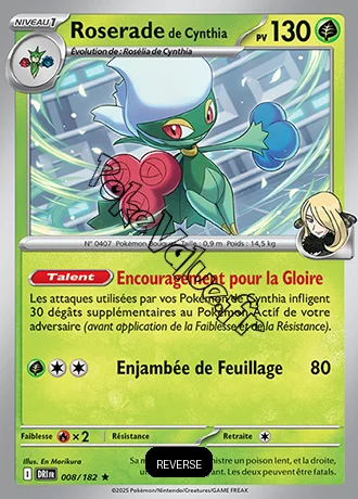 Carte Pokémon Roserade de Cynthia  Reverse n°008 de la série Rivalités Destinées