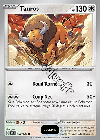 Carte Pokémon Tauros  Reverse n°152 de la série Rivalités Destinées