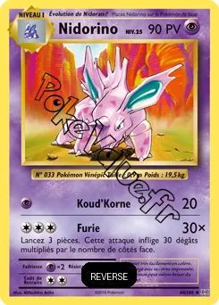 Carte Pokémon Nidorino  Reverse n°44 de la série Évolutions