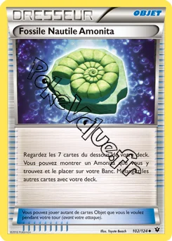 Carte Pokémon Fossile Nautile Amonita n°102 de la série Impact des destins