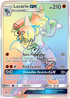 Carte Pokémon Lucario GX  n°135 de la série Lumière Interdite