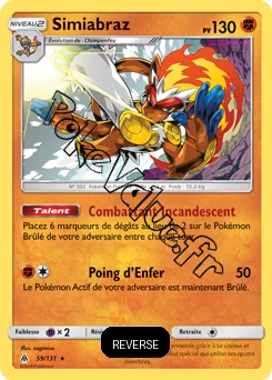 Carte Pokémon Simiabraz Reverse n°59 de la série Lumière Interdite