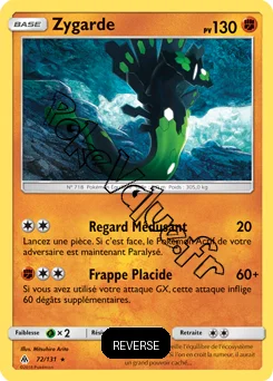 Carte Pokémon Zygarde  Reverse n°72 de la série Lumière Interdite