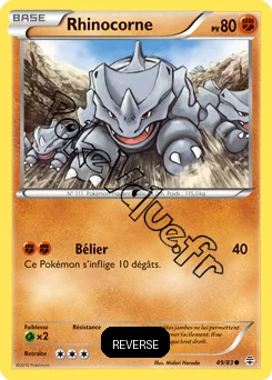 Carte Pokémon Rhyhorn  Reverse n°49 de la série Générations