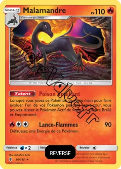 Carte Pokémon Malamandre  Reverse n°16 de la série Gardiens Ascendant
