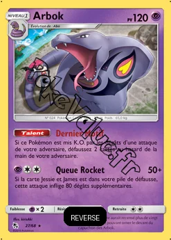 Carte Pokémon Arbok  Reverse n°27 de la série Destinées Occultes