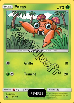 Carte Pokémon Paras  Reverse n°4 de la série Destinées Occultes