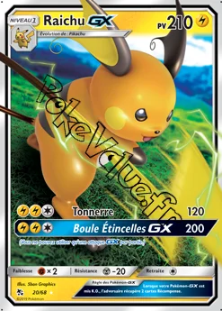 Carte Pokémon Raichu GX  n°20 de la série Destinées Occultes