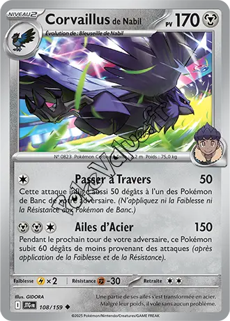 Carte Pokémon Corvaillus de Nabil  n°108 de la série Aventures Ensemble
