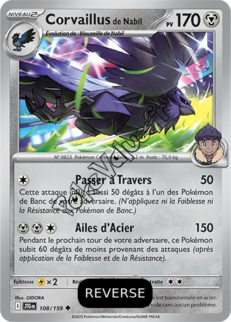 Carte Pokémon Corvaillus de Nabil  Reverse n°108 de la série Aventures Ensemble