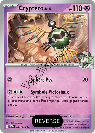 Carte Pokémon Cryptéro de N  Reverse n°064 de la série Aventures Ensemble