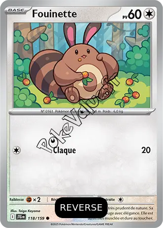 Carte Pokémon Fouinette  Reverse n°118 de la série Aventures Ensemble