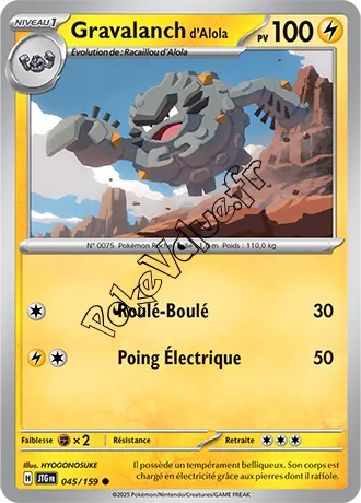 Carte Pokémon Gravalanch d'Alola  n°045 de la série Aventures Ensemble
