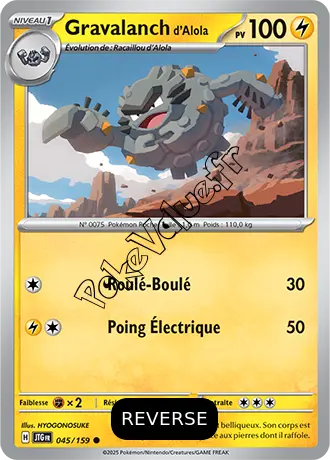 Carte Pokémon Gravalanch d'Alola  Reverse n°045 de la série Aventures Ensemble