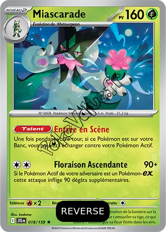 Carte Pokémon Miascarade  Reverse n°018 de la série Aventures Ensemble