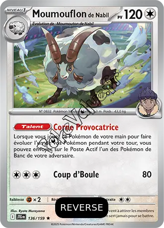 Carte Pokémon Moumouflon de Nabil  Reverse n°136 de la série Aventures Ensemble