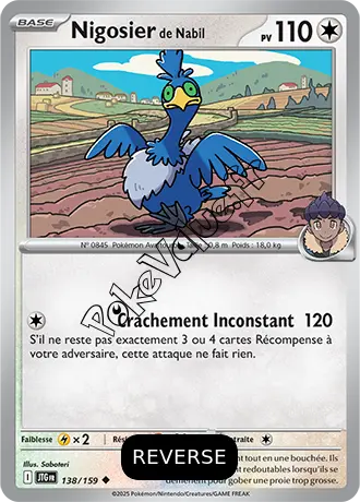 Carte Pokémon Nigosier de Nabil  Reverse n°138 de la série Aventures Ensemble