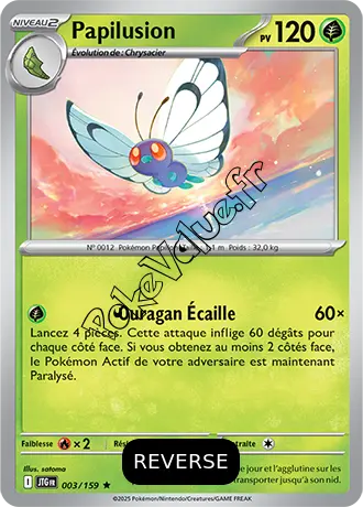 Carte Pokémon Papilusion  Reverse n°003 de la série Aventures Ensemble