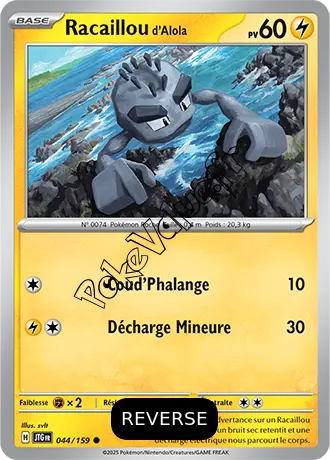 Carte Pokémon Racaillou d'Alola  Reverse n°044 de la série Aventures Ensemble