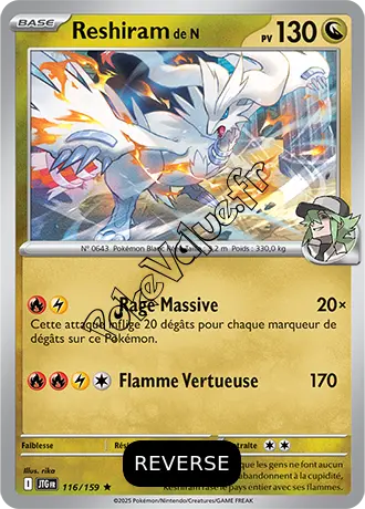 Carte Pokémon Reshiram de N  Reverse n°116 de la série Aventures Ensemble