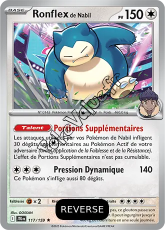 Carte Pokémon Ronflex de Nabil  Reverse n°117 de la série Aventures Ensemble
