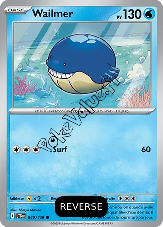 Carte Pokémon Wailmer  Reverse n°040 de la série Aventures Ensemble