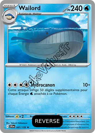 Carte Pokémon Wailord  Reverse n°041 de la série Aventures Ensemble