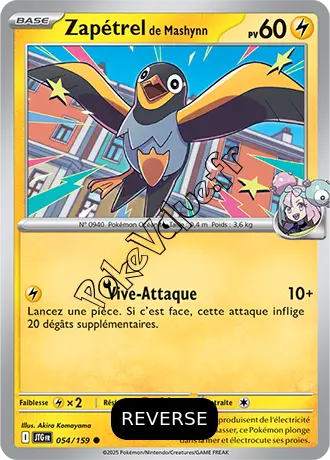 Carte Pokémon Zapétrel de Mashynn  Reverse n°054 de la série Aventures Ensemble