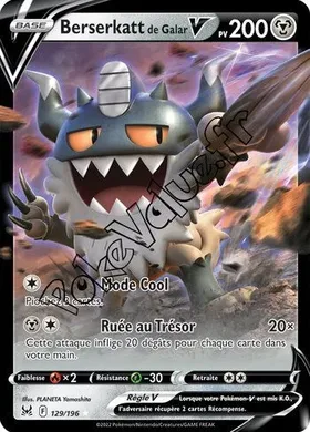Carte Pokémon Berserkatt de Galar V  n°129 de la série Origine Perdue