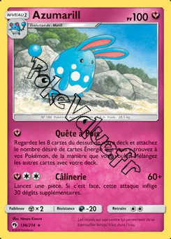 Carte Pokémon Azumarill  n°136 de la série Tonnerre Perdu