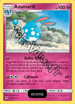 Carte Pokémon Azumarill  Reverse n°136 de la série Tonnerre Perdu